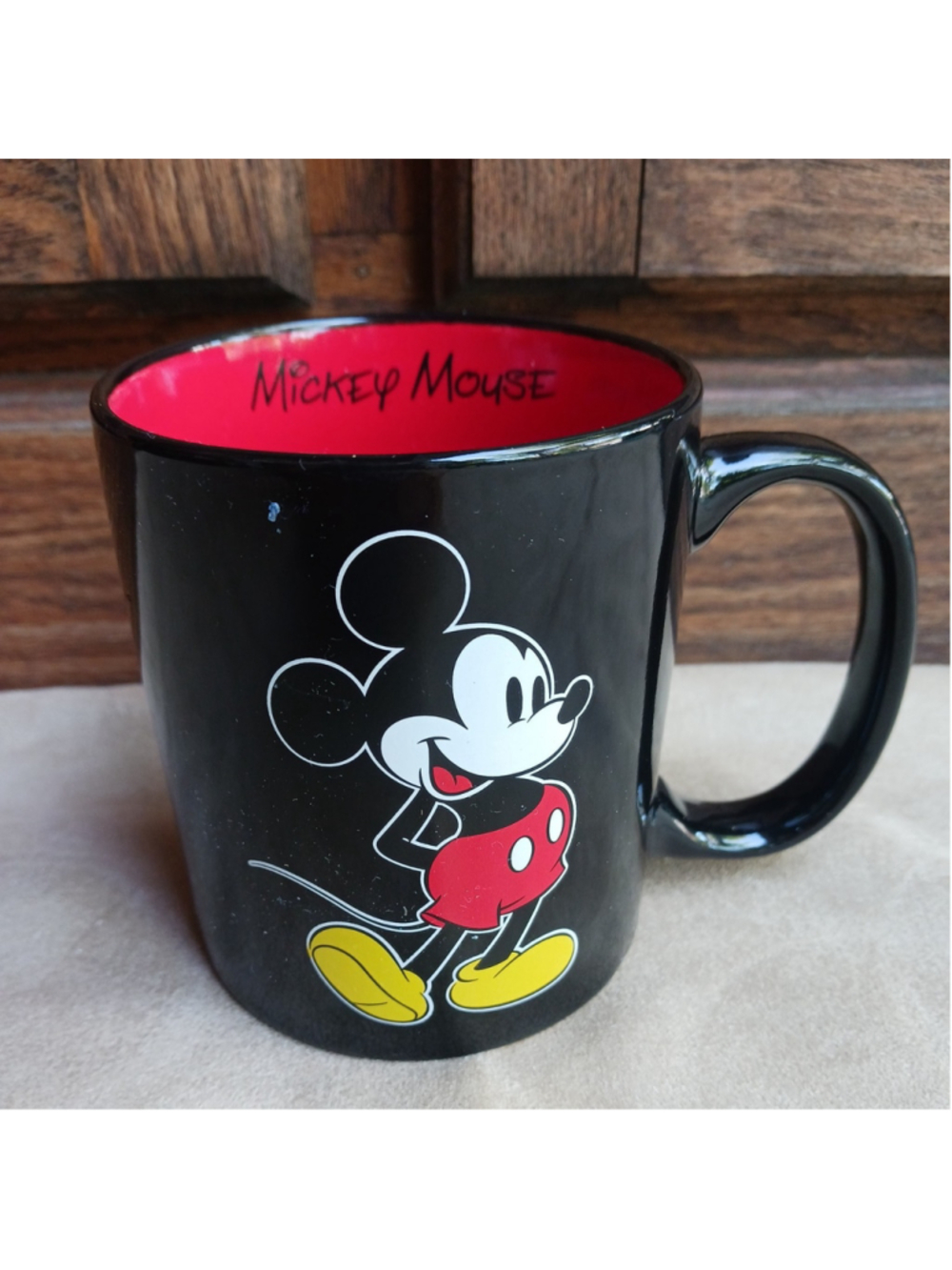 Disney Mickey Mouse Mug Ceramic Coffee Cup Classic Black Red Front Back